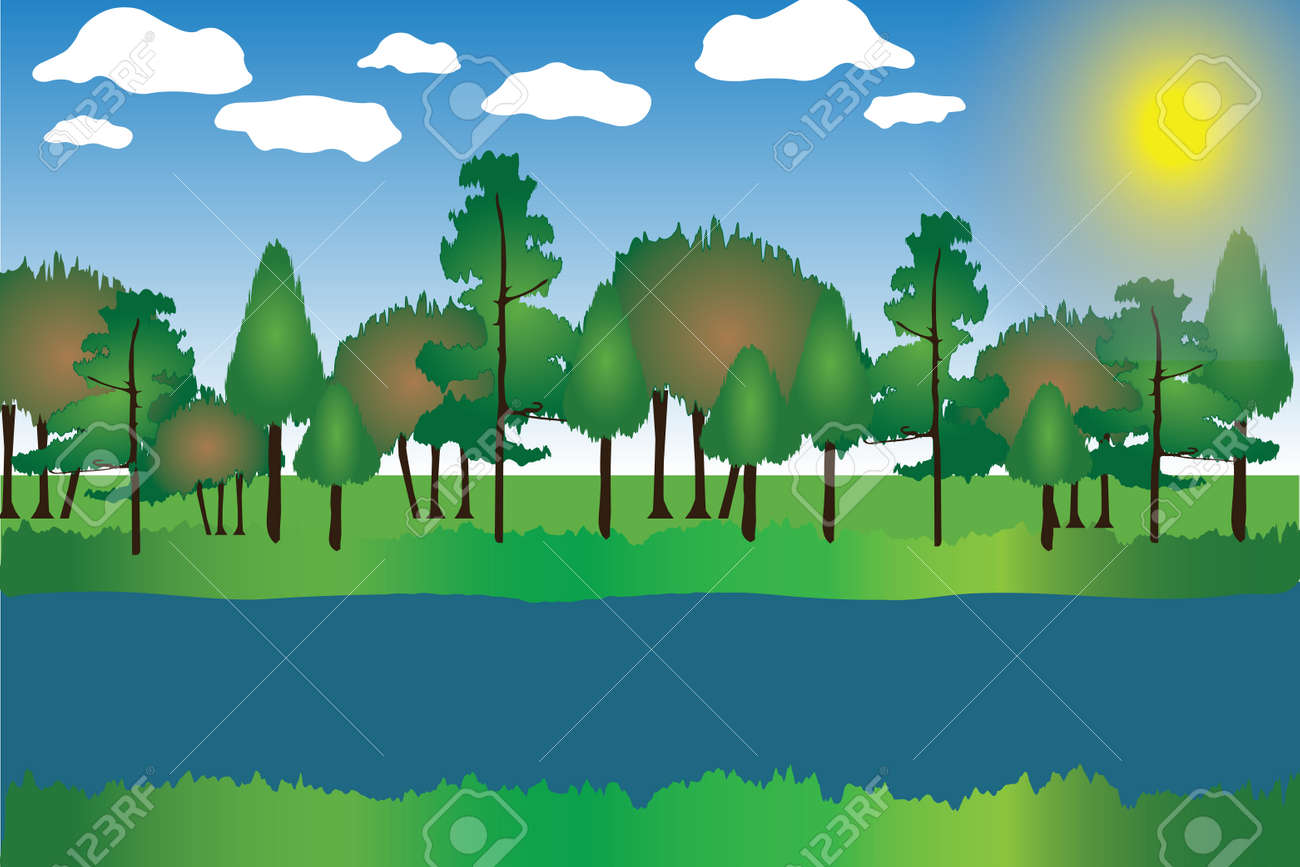 Ilustración De Dibujos Animados Paisaje Con árboles, Césped, Río, Cielo, Nubes Y Sol La Primavera Y El Verano Del Vector. Ilustraciones Svg, Vectoriales, Clip Art Vectorizado Libre De Derechos. Image 60314864. Ilustración De Dibujos Animados Paisaje Con árboles, Césped, Río, Cielo, Nubes Y Sol La Primavera Y El Verano Del Vector. Ilustraciones Svg, Vectoriales, Clip Art Vectorizado Libre De Derechos. Image 60314864.