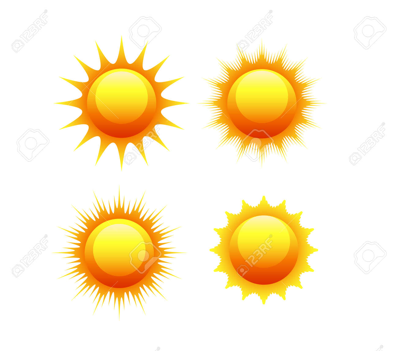 太陽アイコンは オレンジと黄色の太陽のシンボル ベクトルを設定 のイラスト素材 ベクタ Image