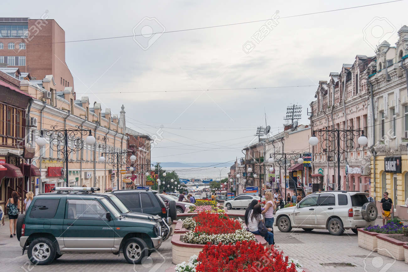 Vladivostok, Russia - Circa August 2012: People, Roads And Streets ...