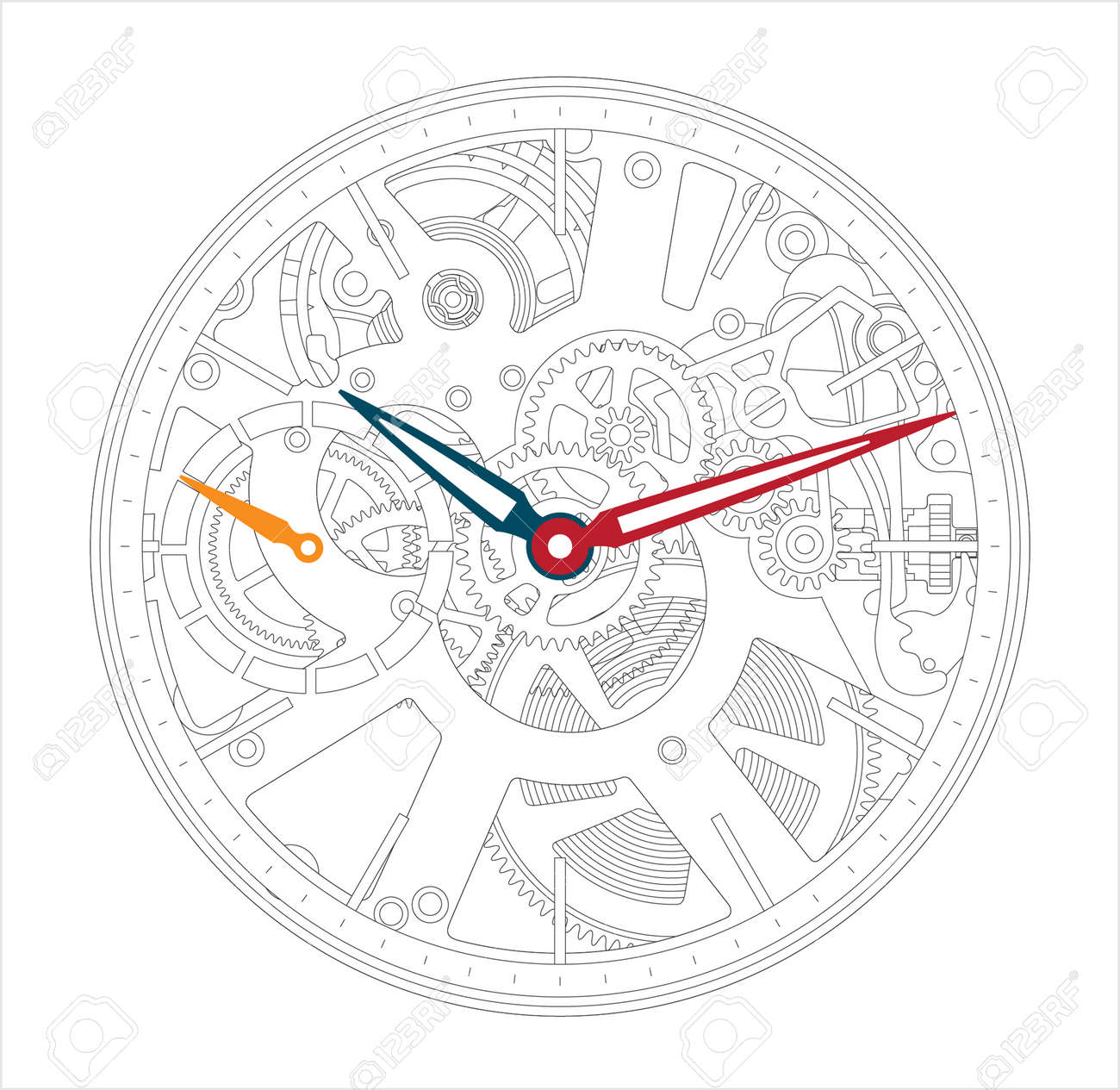 Vector Illustration Of A Metallic Mechanical Watch And Clock Component  Royalty Free SVG, Cliparts, Vectors, and Stock Illustration. Image 28018435., image size:1300x1265