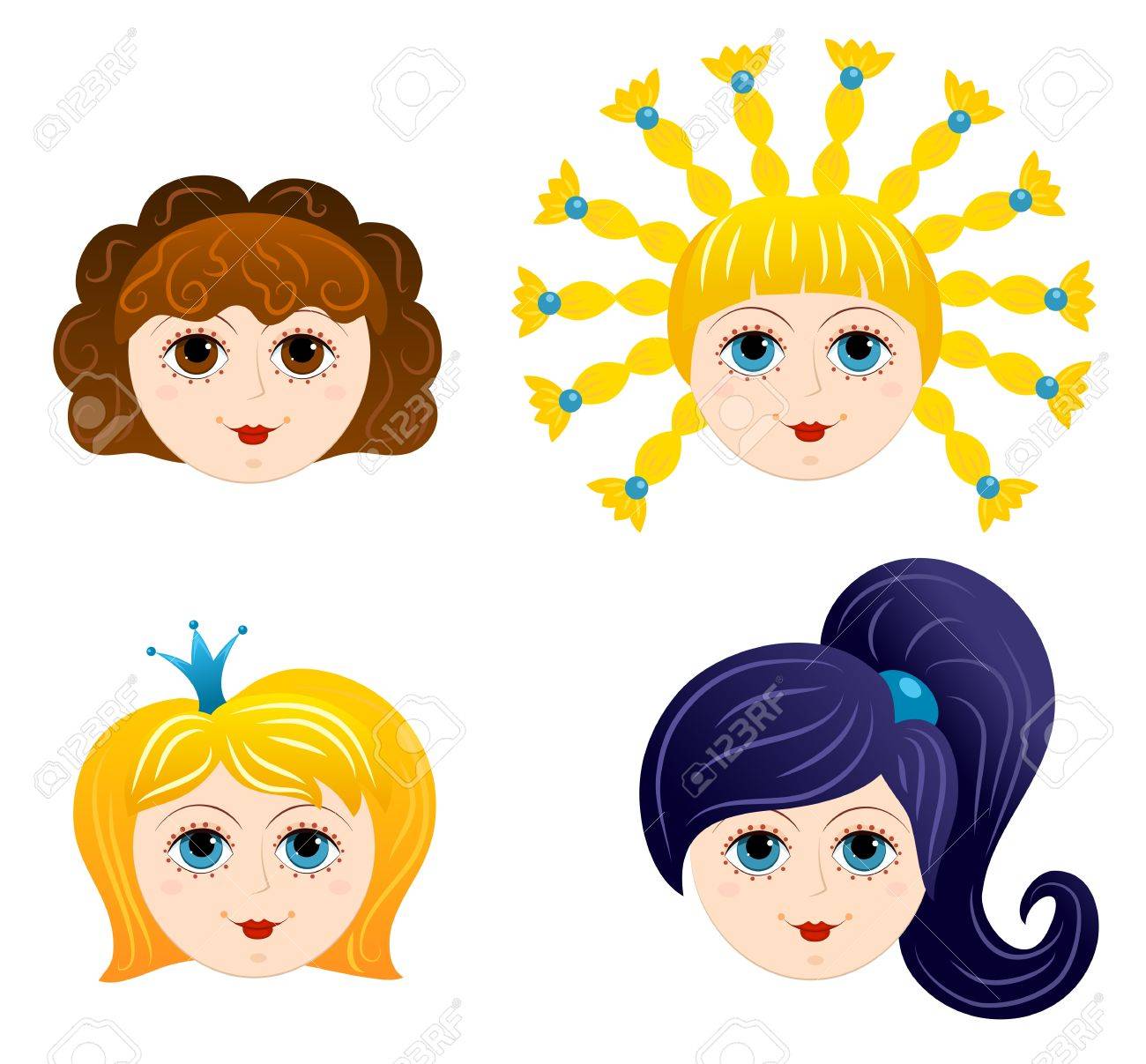set of girls faces 1 cartoon royalty free cliparts vectors and