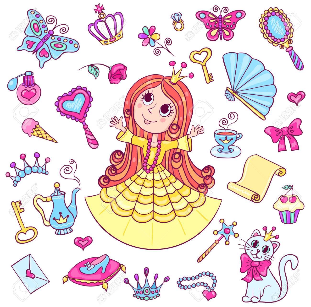 かわいいプリンセス セット ベクトル漫画の子供のイラスト 白で隔離 のイラスト素材 ベクタ Image かわいいプリンセス セット ベクトル漫画の子供のイラスト 白で隔離 のイラスト素材 ベクタ Image
