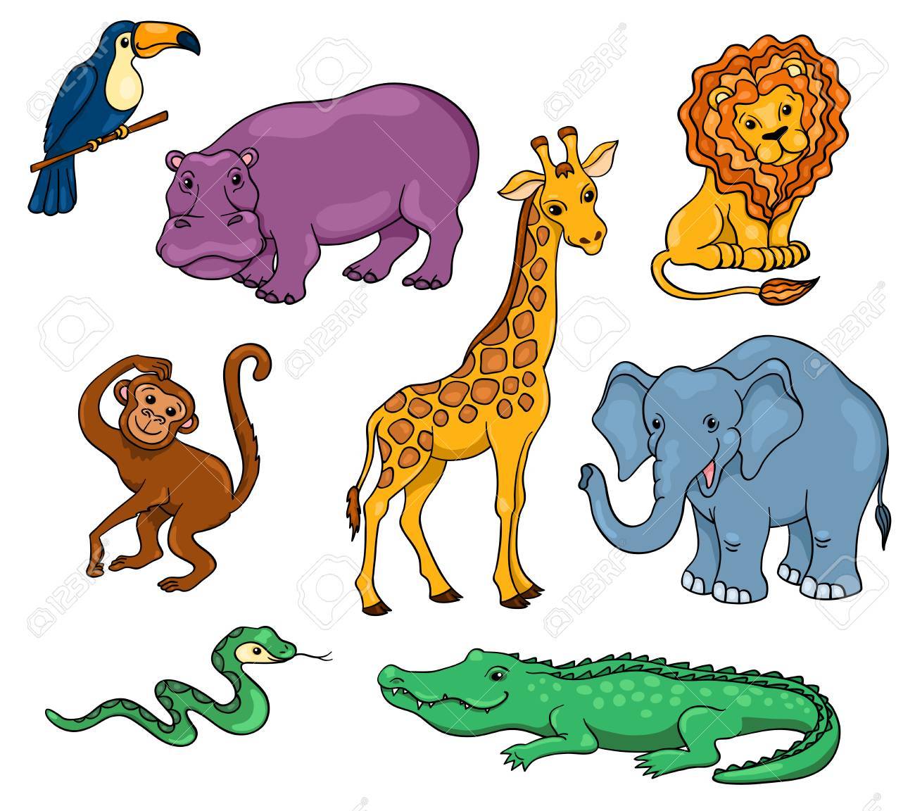 Afrikanische Tiere Set Vector Cartoon Illustration Isoliert Auf