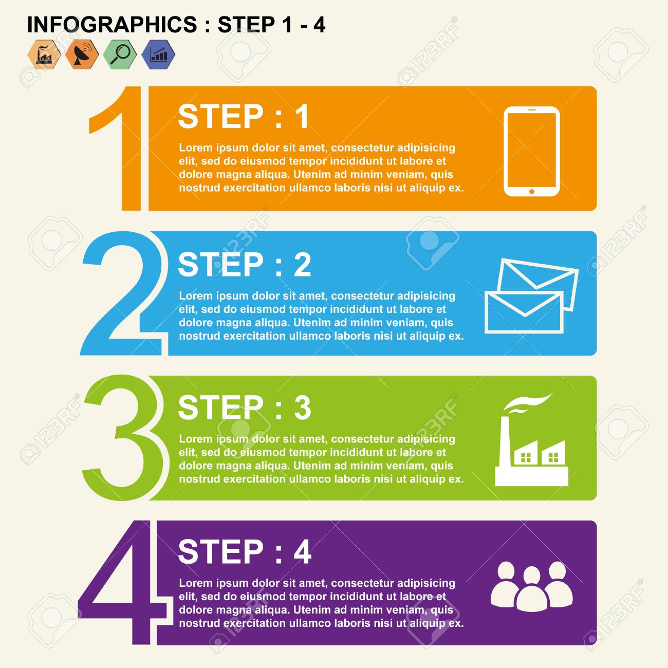1 4 step slide timeline numbers infographics design template step template