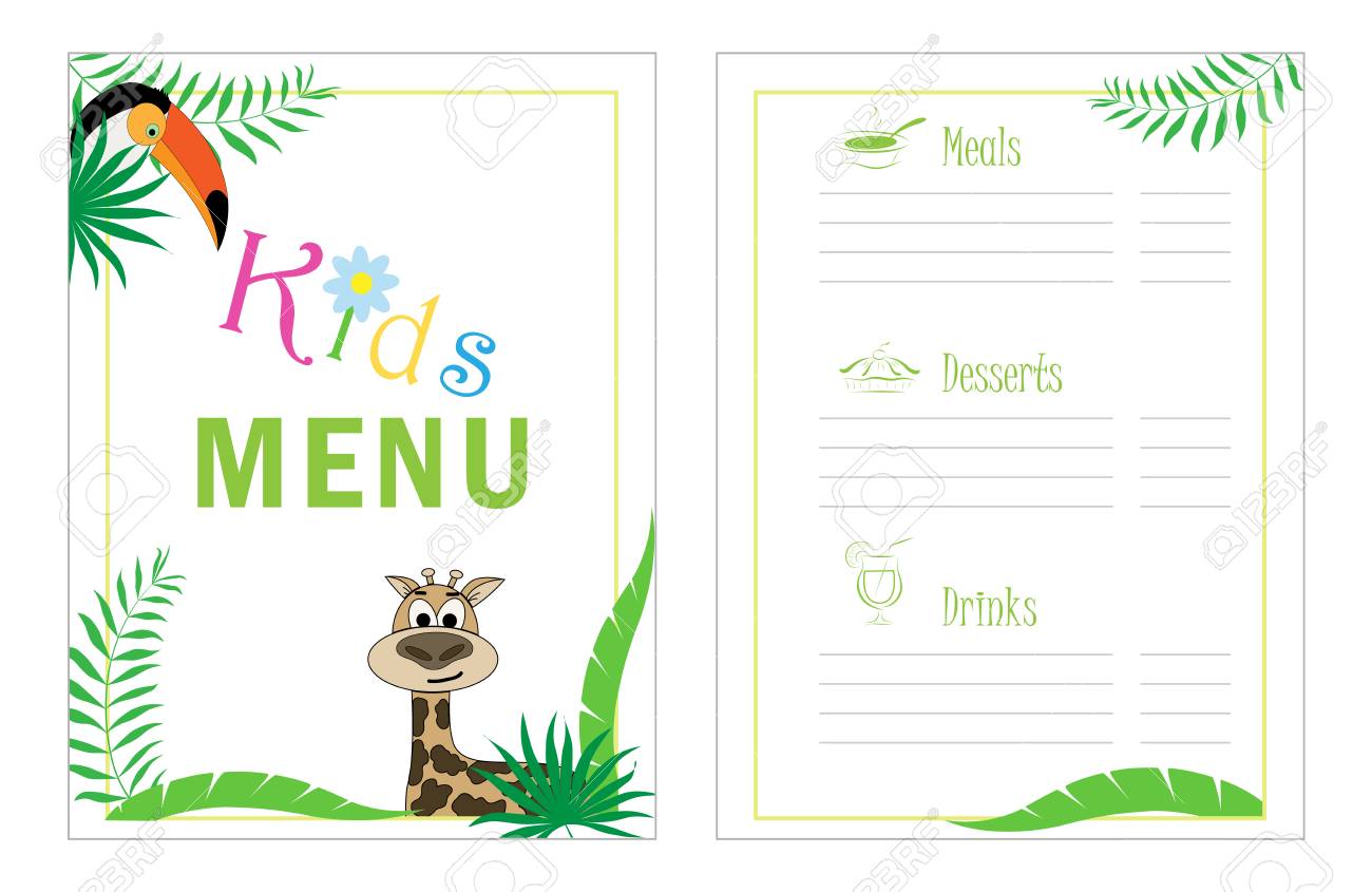 childrens menu template cafe menu design for kids kid menu stock