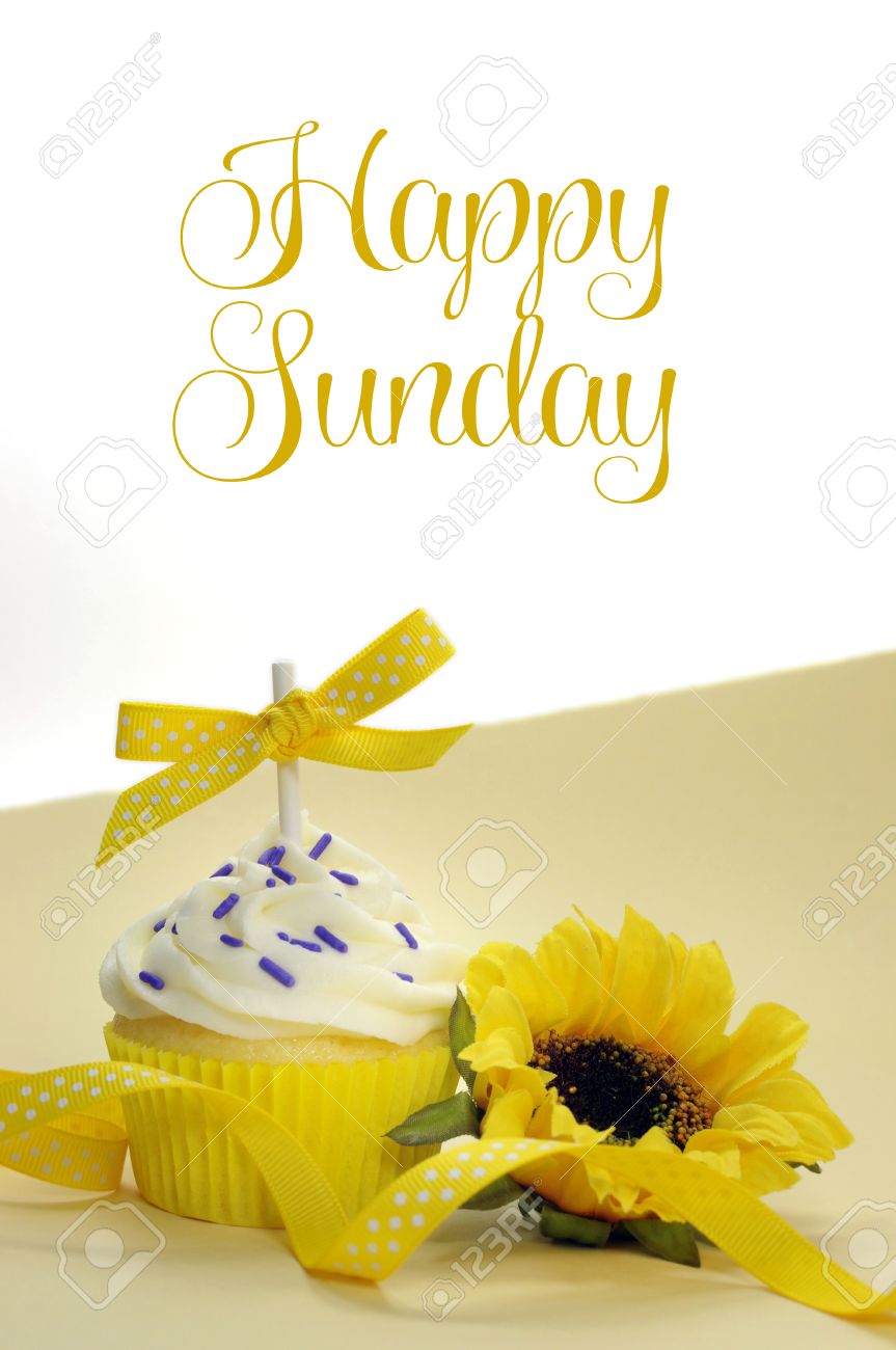 yellow theme cupcake and sunflower with happy sunday sample text