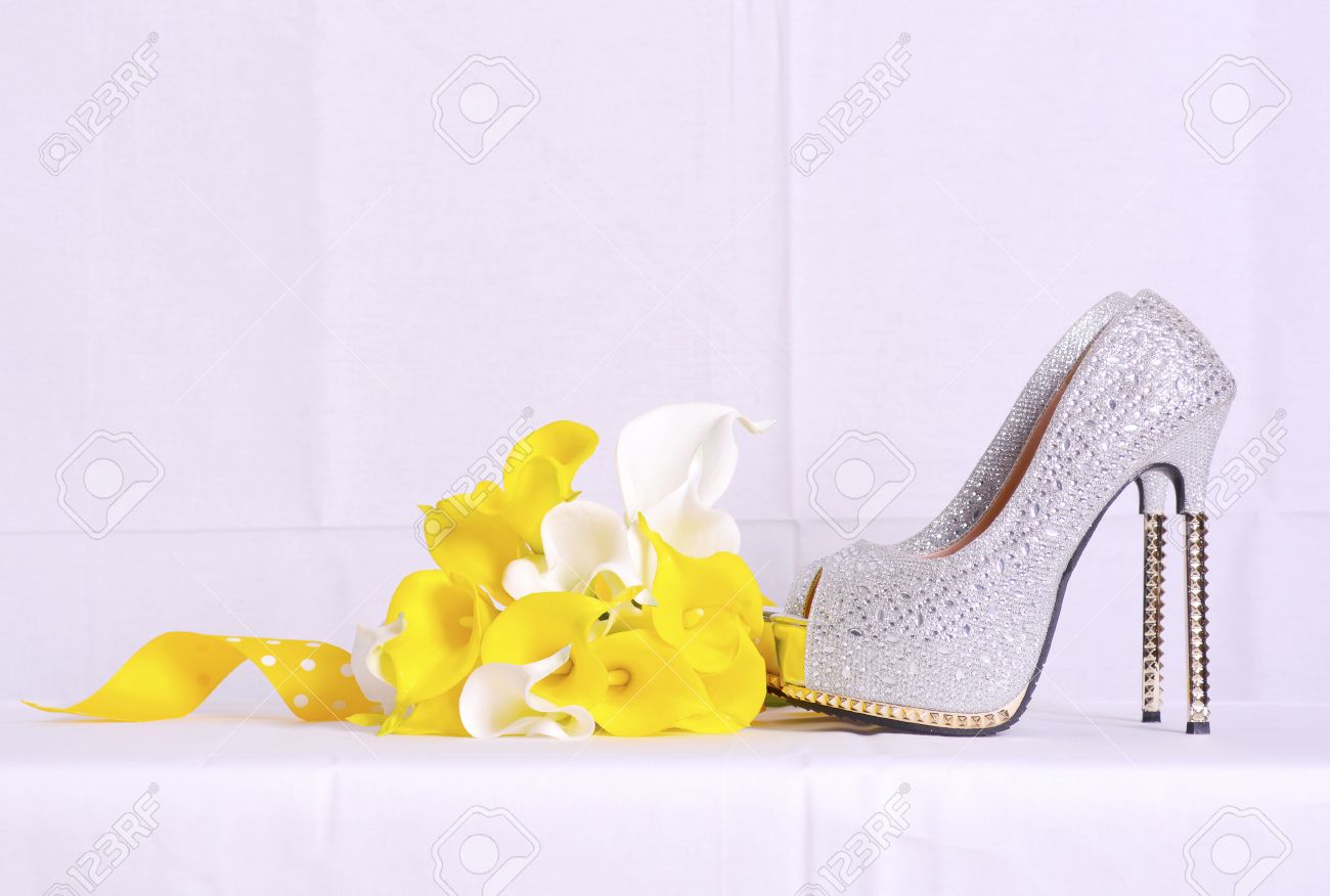 yellow rhinestone shoes