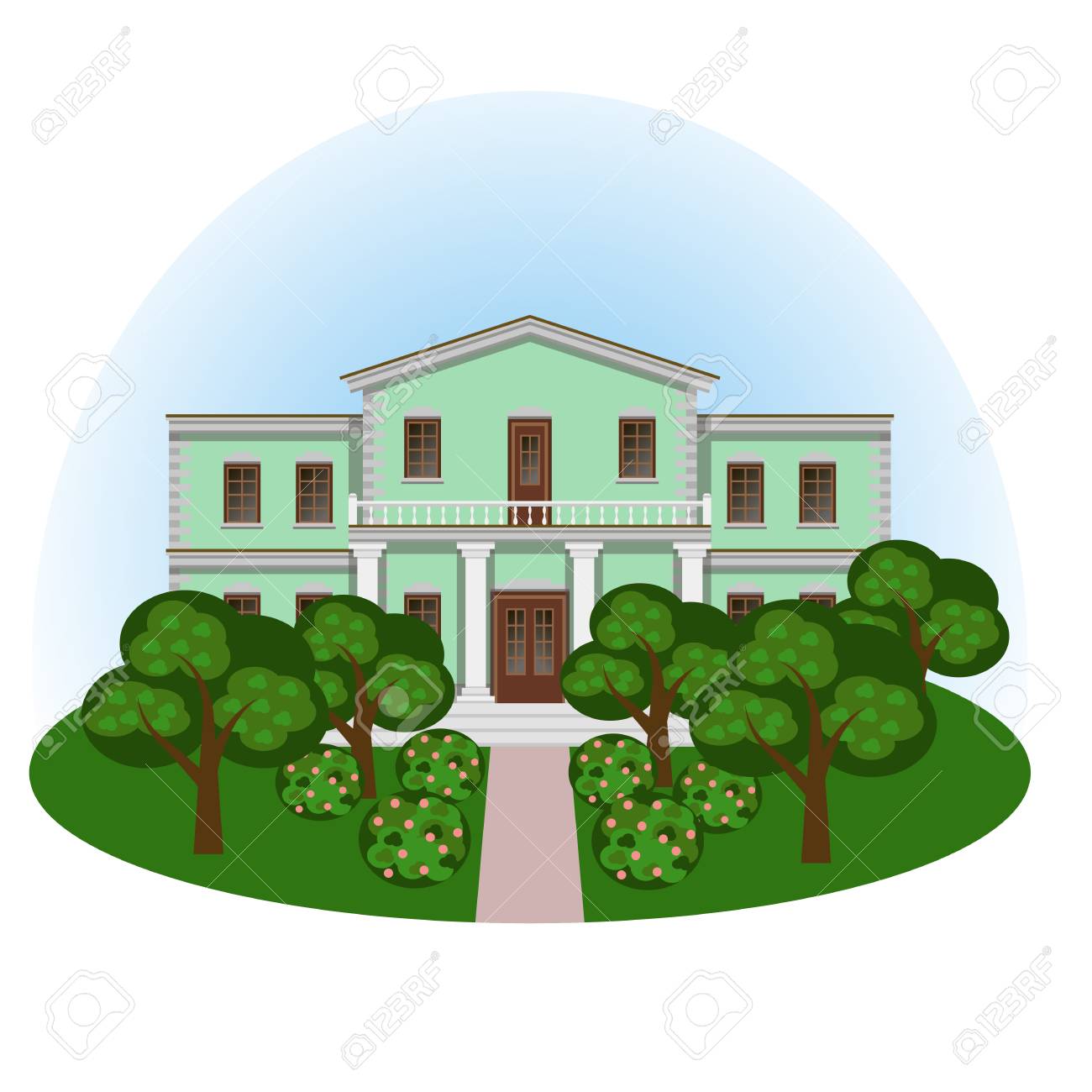 pics Mansion House Images Cartoon manor house in summer landscape front view colorful cartoon