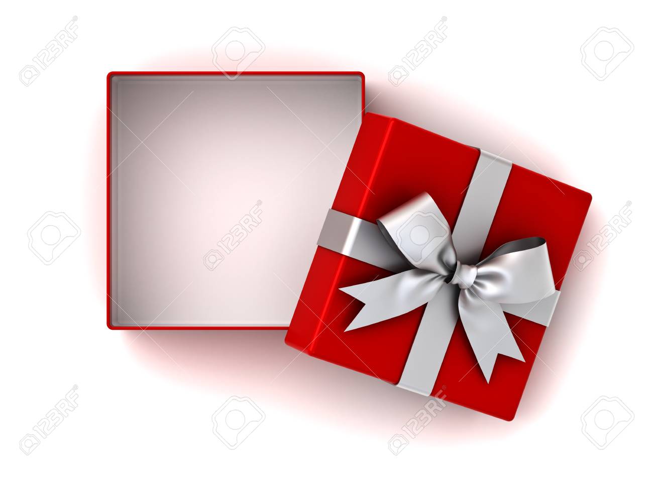 Open Red Gift Box Or Present Box With Silver Ribbon Bow And Empty Stock Photo Picture And Royalty Free Image Image 89683443