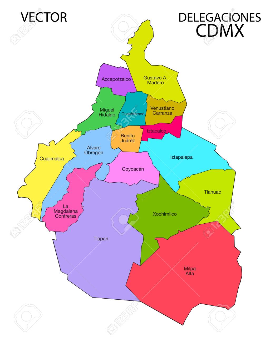 Mexico City Map. Delegations. Royalty Free Cliparts, Vectors, And Stock Illustration. Image 128318301.