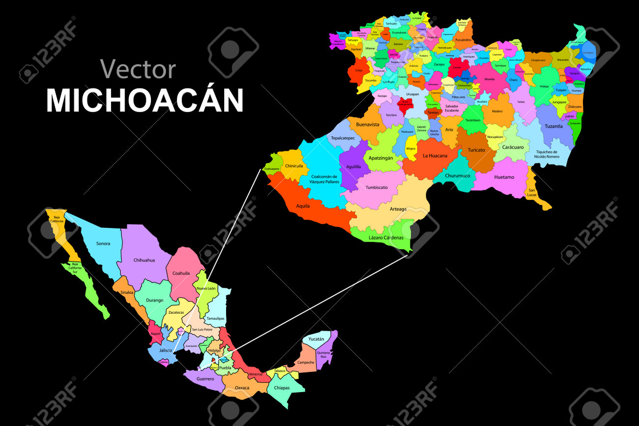 Political Map Of Mexico With Names And Colors. Michoacan Royalty Free SVG,  Cliparts, Vectors, and Stock Illustration. Image 169936086., image size:1300x867