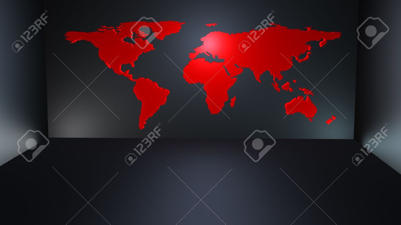 modern red world map as a kind of wallpaper in a dark modern stock