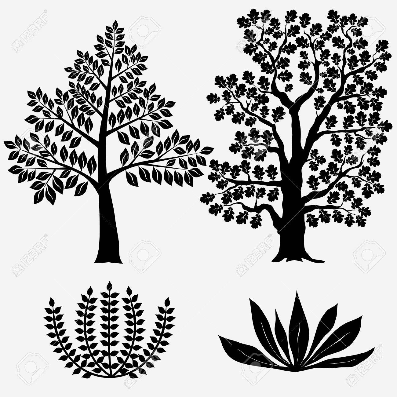 trees and bushes black tree silhouette vector illustration trees silhouette vector