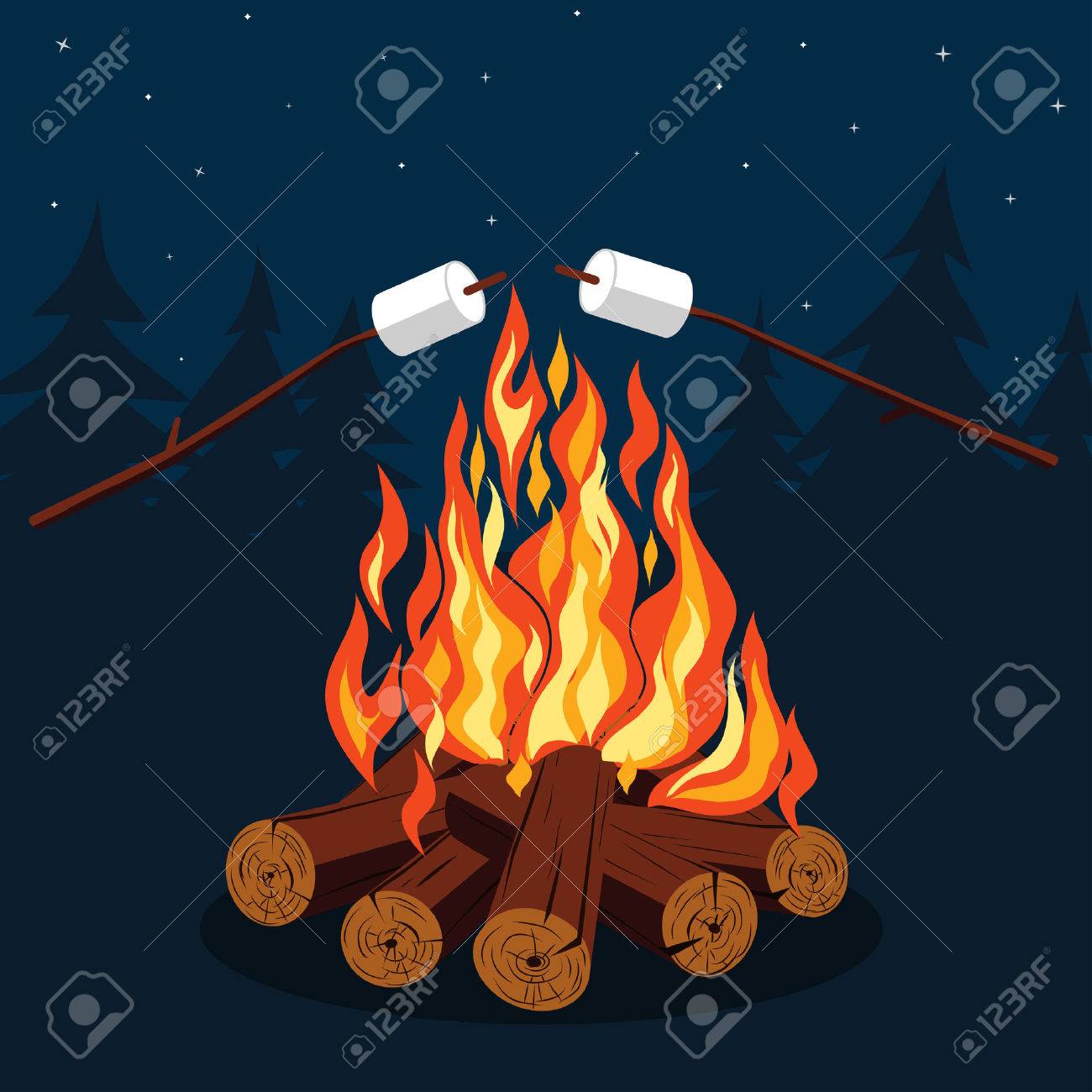 Bonfire with marshmallow - camping, burning woodpile. - 50127839 Bonfire with marshmallow - camping, burning woodpile. - 50127839