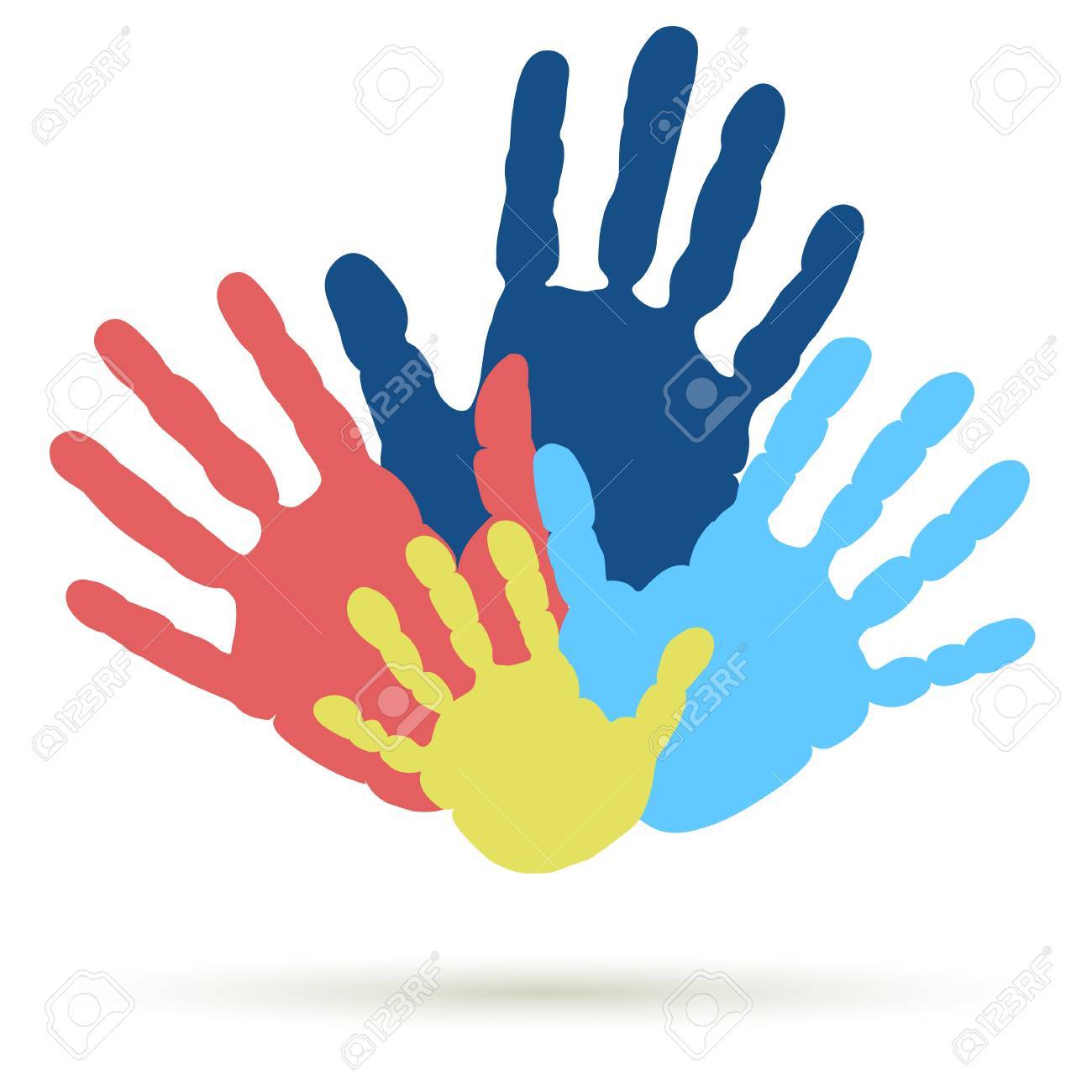 手形の家族のチームします 男の手のひらの女性と子供 子育て関係のシンボル ユナイテッド サポート 手一緒に ベクトルのイラスト素材 ベクタ Image 96