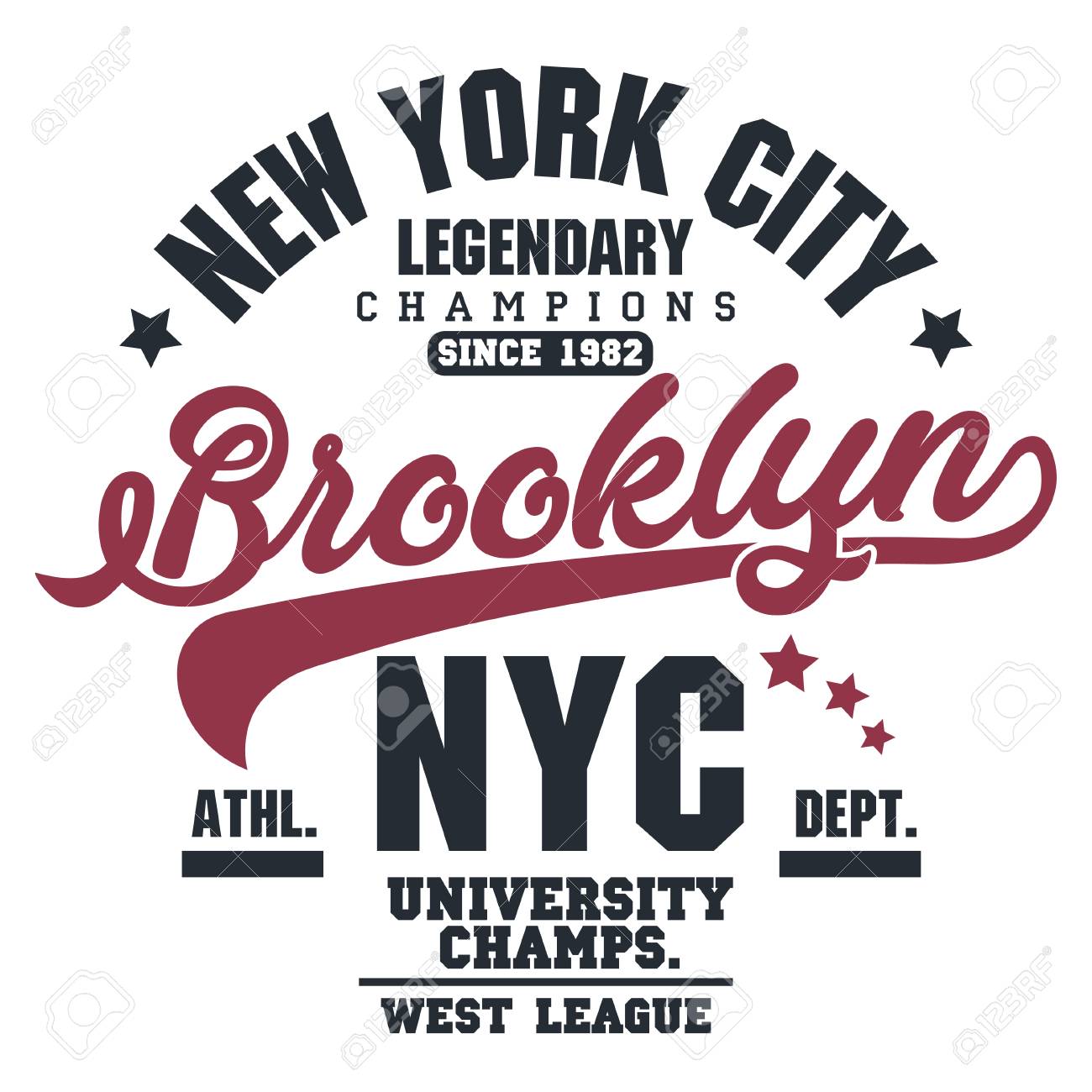 Gráfico De Sello De Camiseta, Emblema De Tipografía De Ropa Deportiva De Nueva York Estampado Camiseta Vintage De Brooklyn, Estampado Gráfico De Camiseta De Diseño De Ropa Deportiva. Vector Ilustraciones Svg,