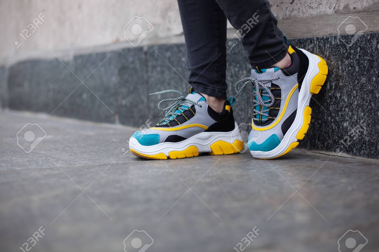 multi colored sneakers