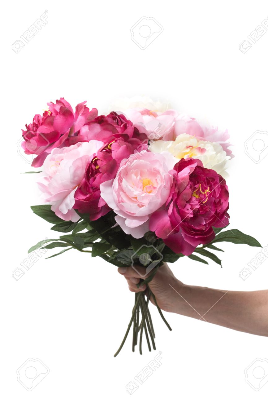 hand holding a bunch of flowers stock photo picture and royalty