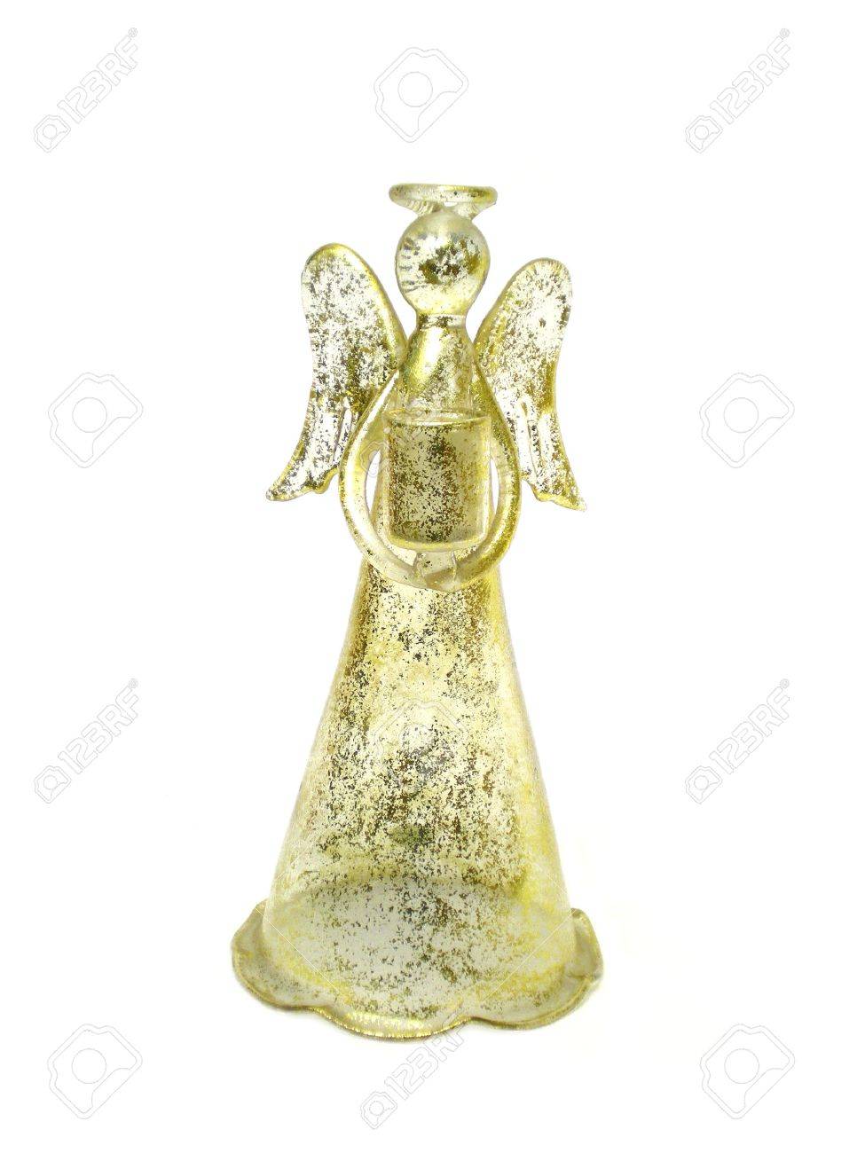 Golden glass angel candle holder christmas decoration isolated on white stock photo