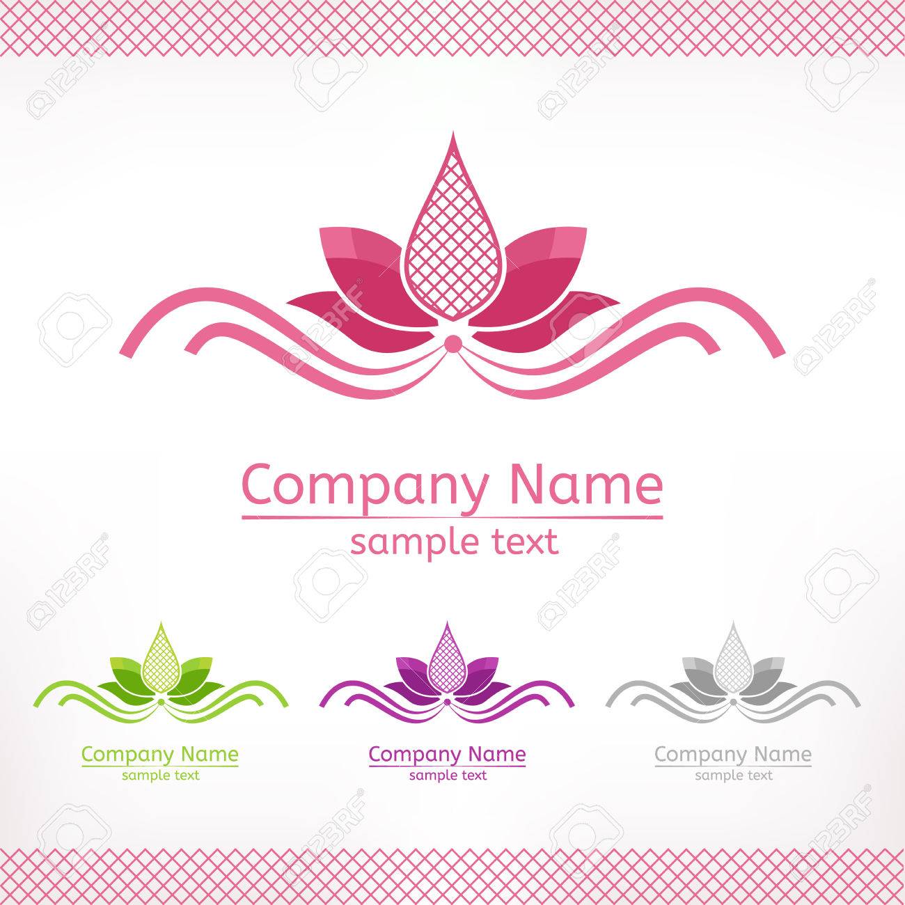 stylized pink lotus flower template logo design in green purple