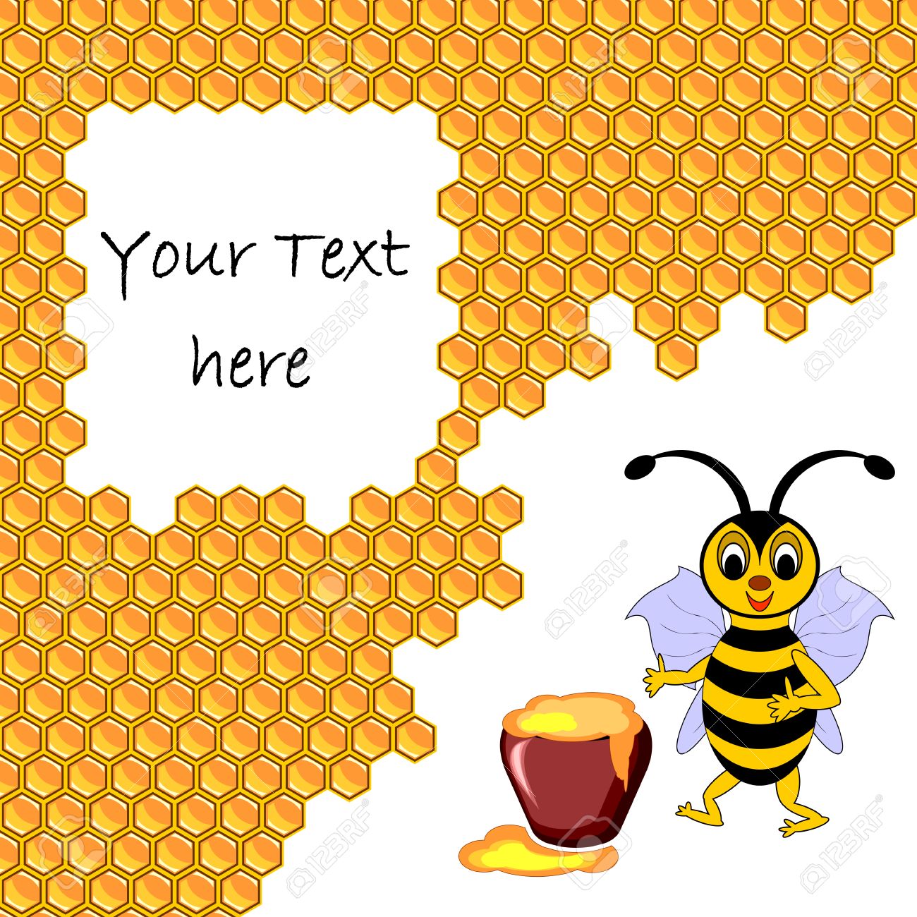 Ein Niedlicher Cartoon Biene Mit Einem Honigtopf Von Waben Umgeben Hintergrund Fur Ihren Text Vektor Kunst Abbildung Lizenzfrei Nutzbare Vektorgrafiken Clip Arts Illustrationen Image 24533526