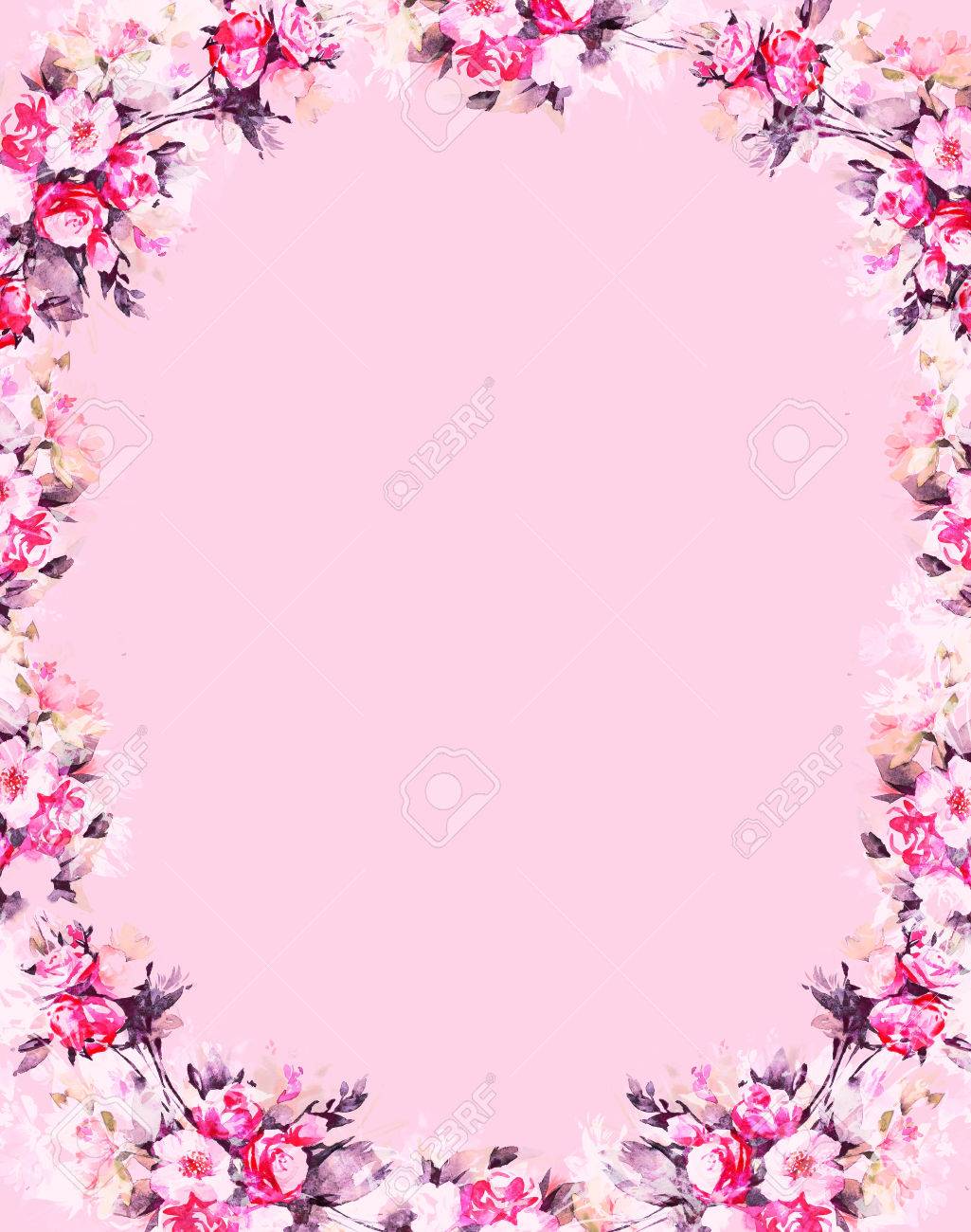 Printemps Branche Avec Des Fleurs Roses Cadre Decoratif Aquarelle Sur Papier Imprimer Ou Une Carte Postale Avec Des Roses Banque D Images Et Photos Libres De Droits Image