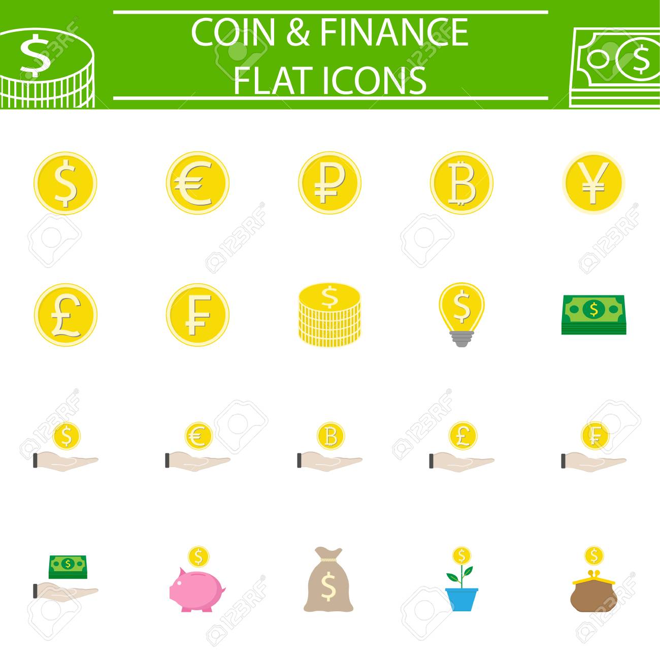 コイン フラット絵文字パッケージ財務記号コレクション、ビジネス ベクター スケッチ、ロゴ イラスト、eps 10  白い背景に分離された経済カラフルな固体のアイコンを設定します。のイラスト素材・ベクター Image 77015227