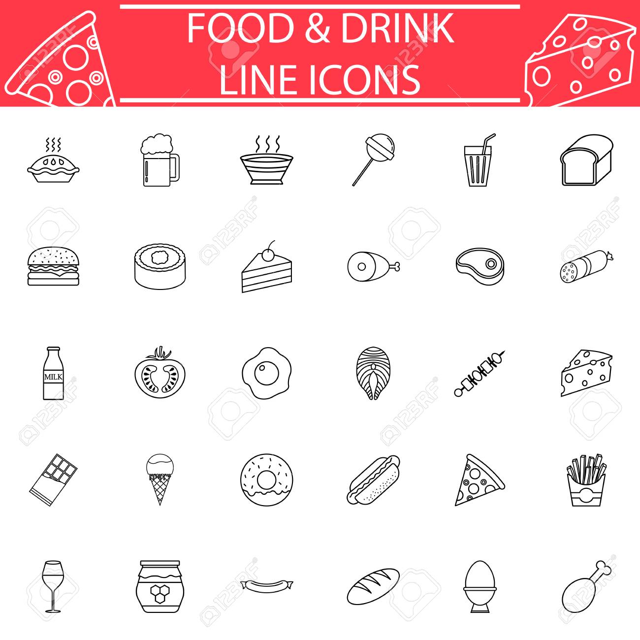 Food And Drink Line Pictograms Package Sweets Symbols Collection