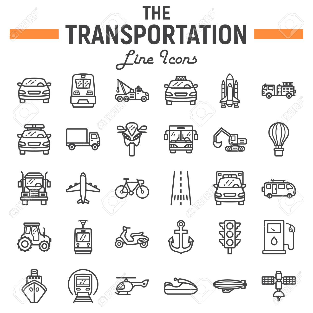 Transportation line icon set, transport symbols collection, vehicle vector sketches, logo illustrations, navigation signs linear pictograms package isolated on white background, eps 10. - 87051378 Transportation line icon set, transport symbols collection, vehicle vector sketches, logo illustrations, navigation signs linear pictograms package isolated on white background, eps 10. - 87051378