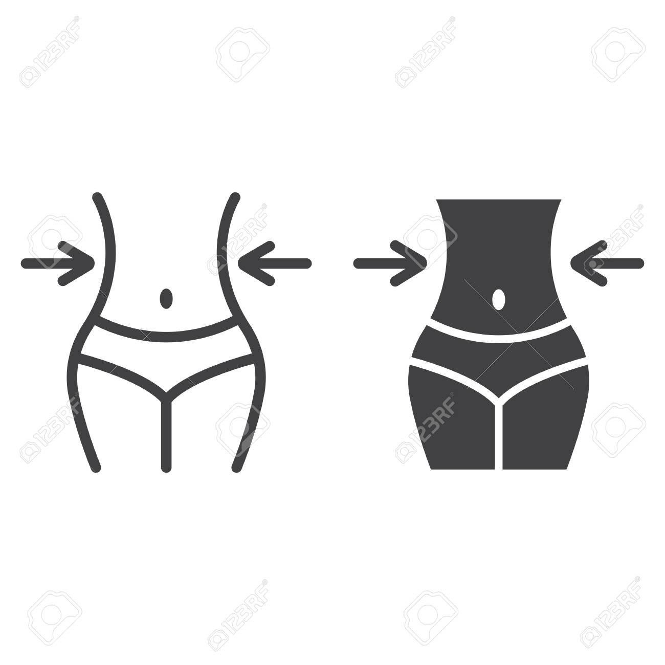 weight loss line and glyph icon fitness and sport slim body weight loss graphics