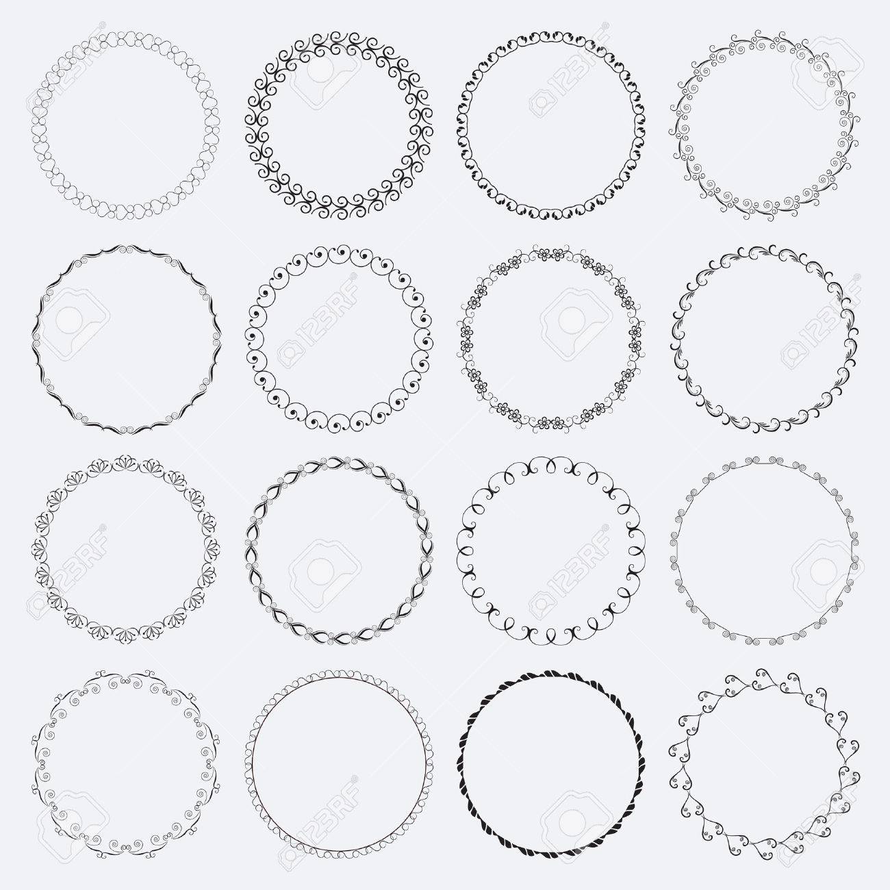 フレームワークのデザインやバナーの円形および円形の装飾的なパターンのセット のイラスト素材 ベクタ Image