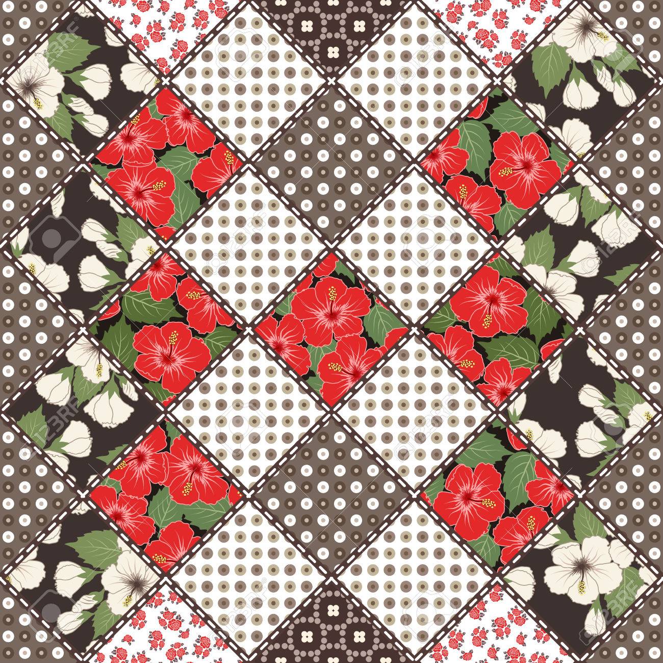 Vector abstract seamless patchwork pattern with geometric and floral ornaments, stylized flowers. Vintage boho style. - 52192308 Vector abstract seamless patchwork pattern with geometric and floral ornaments, stylized flowers. Vintage boho style. - 52192308