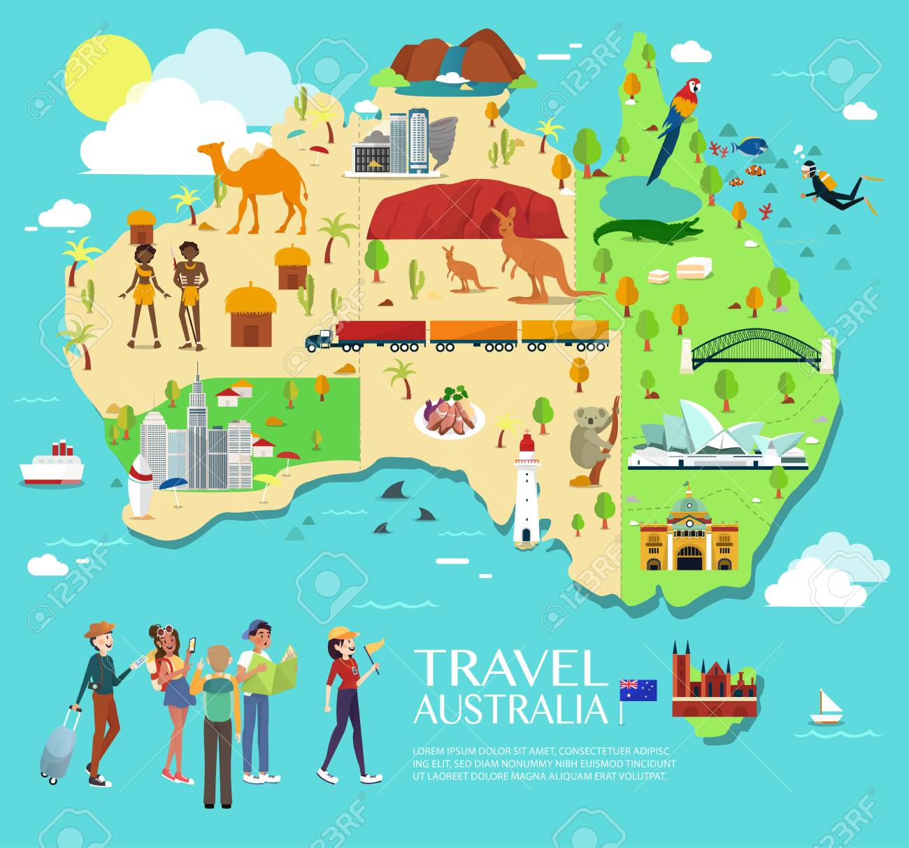 Australia Tourist Attractions Map Map Of Australia Attractions Vector And Illustration. Royalty Free Svg,  Cliparts, Vectors, And Stock Illustration. Image 116760662.