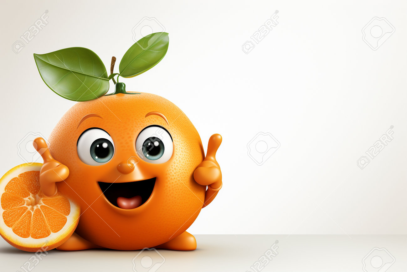 Orange Fruit Character With Happy Face And Smiley Face. 3d