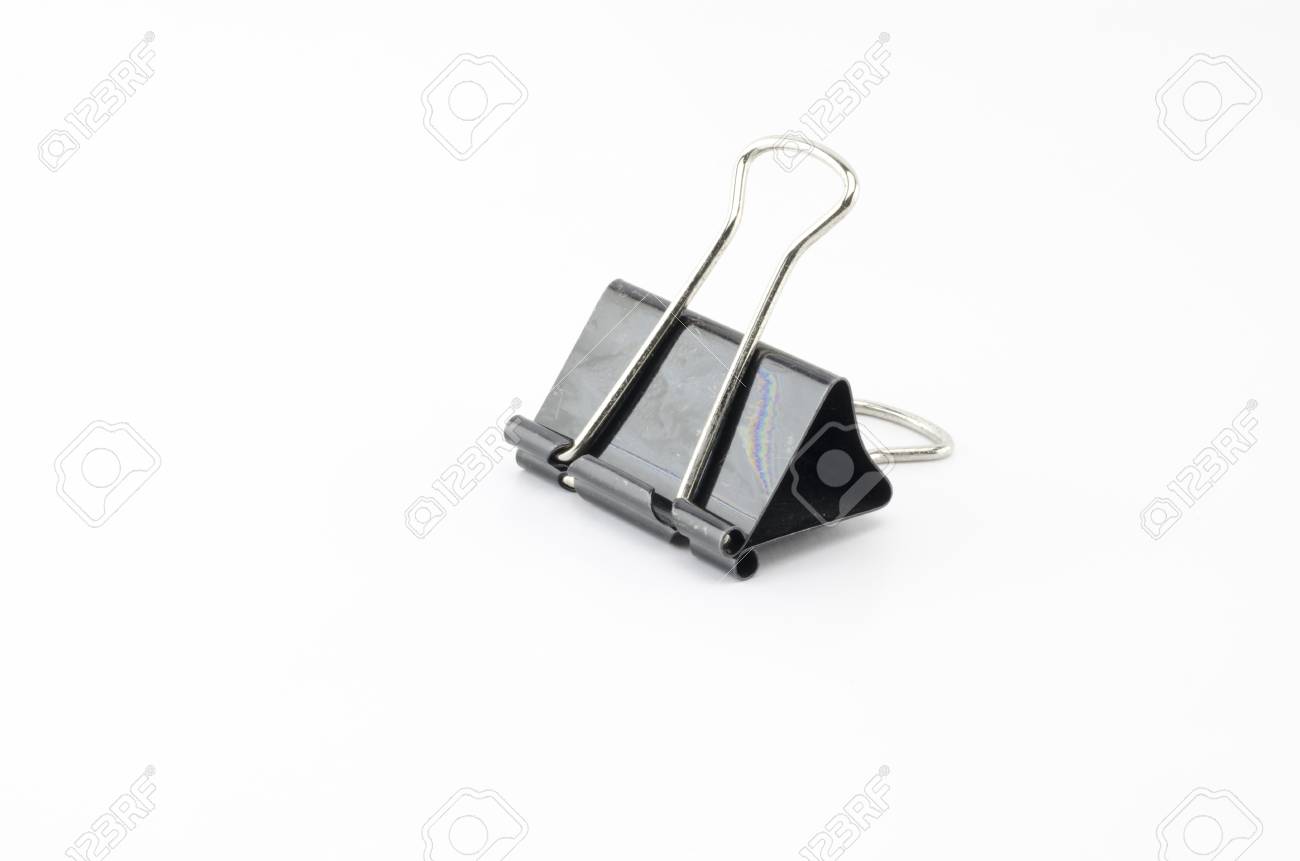 black paper clip isolated on white background stock photo picture