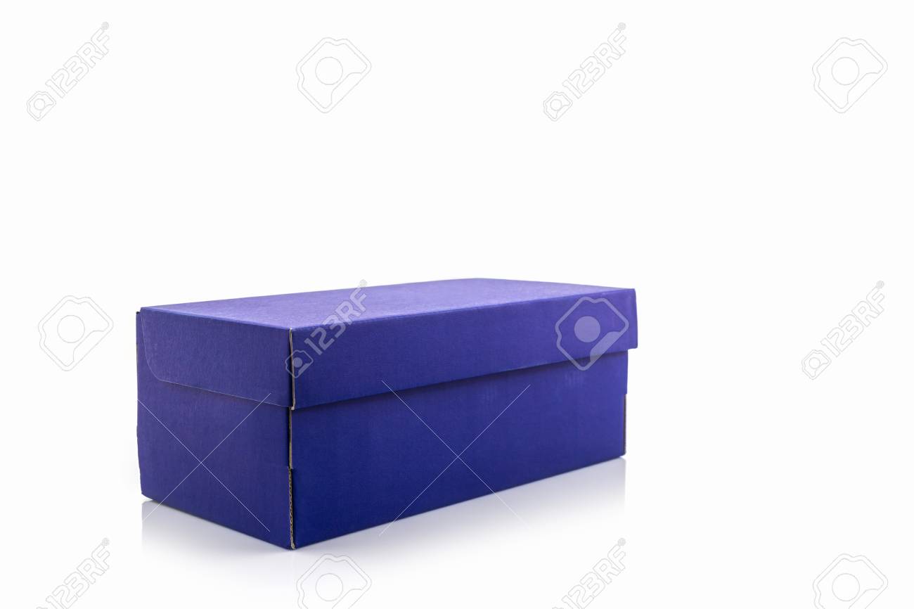 blue shoe box with clipping path on white background paper box