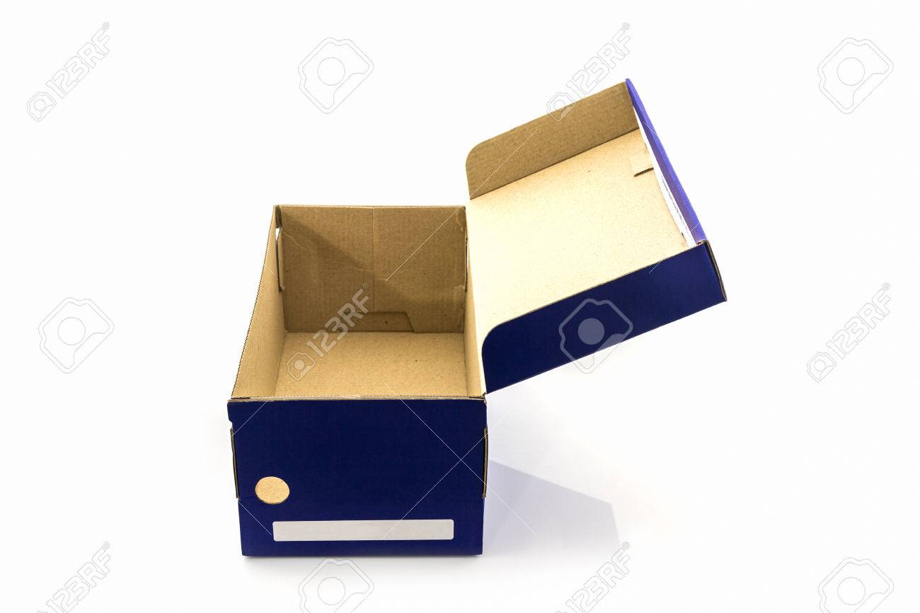 blue shoe box with clipping path on white background paper box