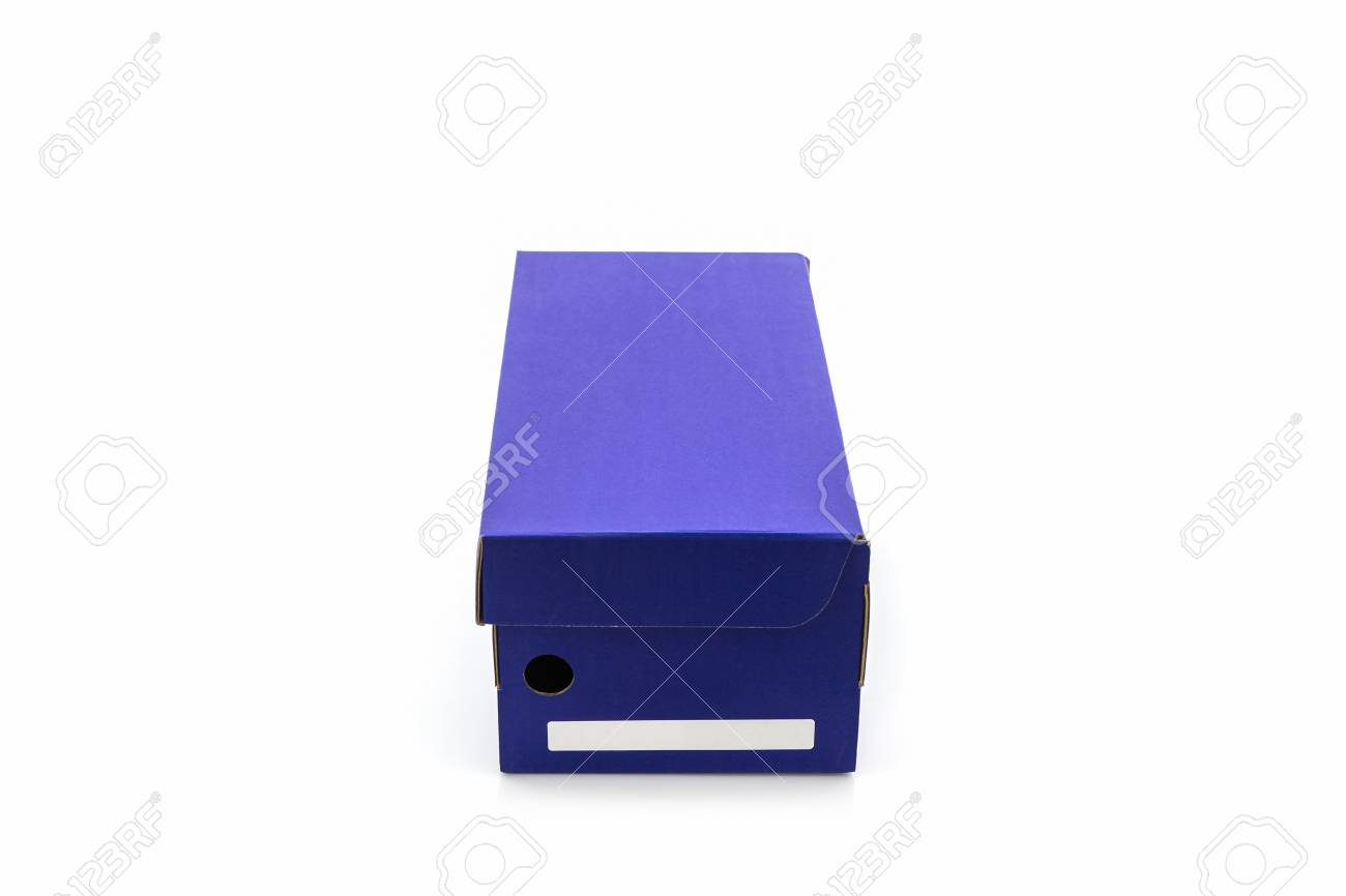 blue shoe box with clipping path on white background paper box
