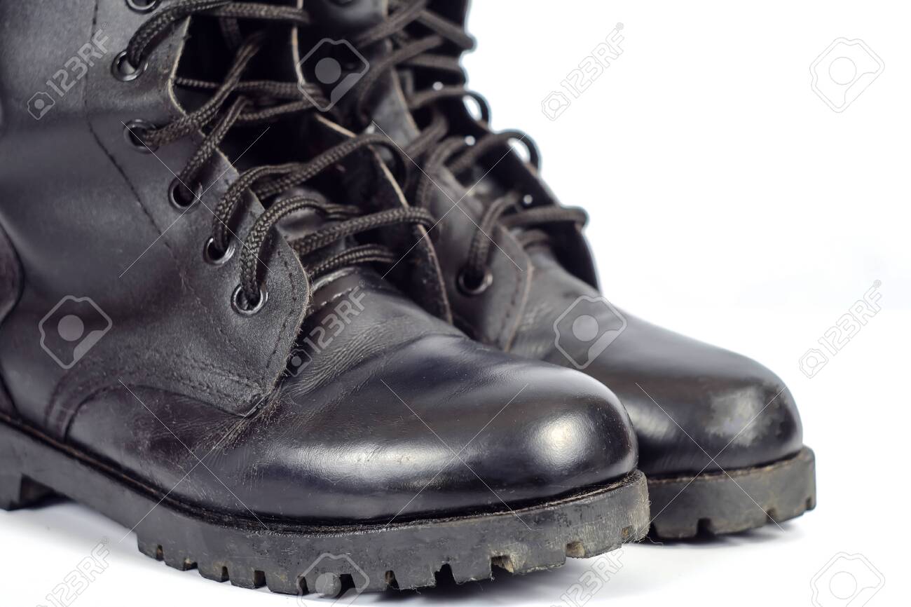 black leather combat boots