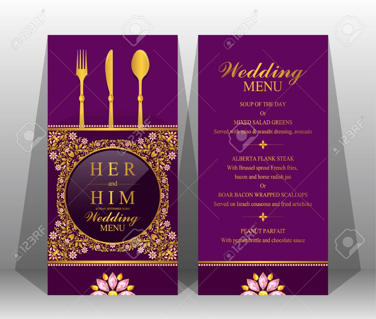 wedding menu card templates with gold pattern wedding menu card templates