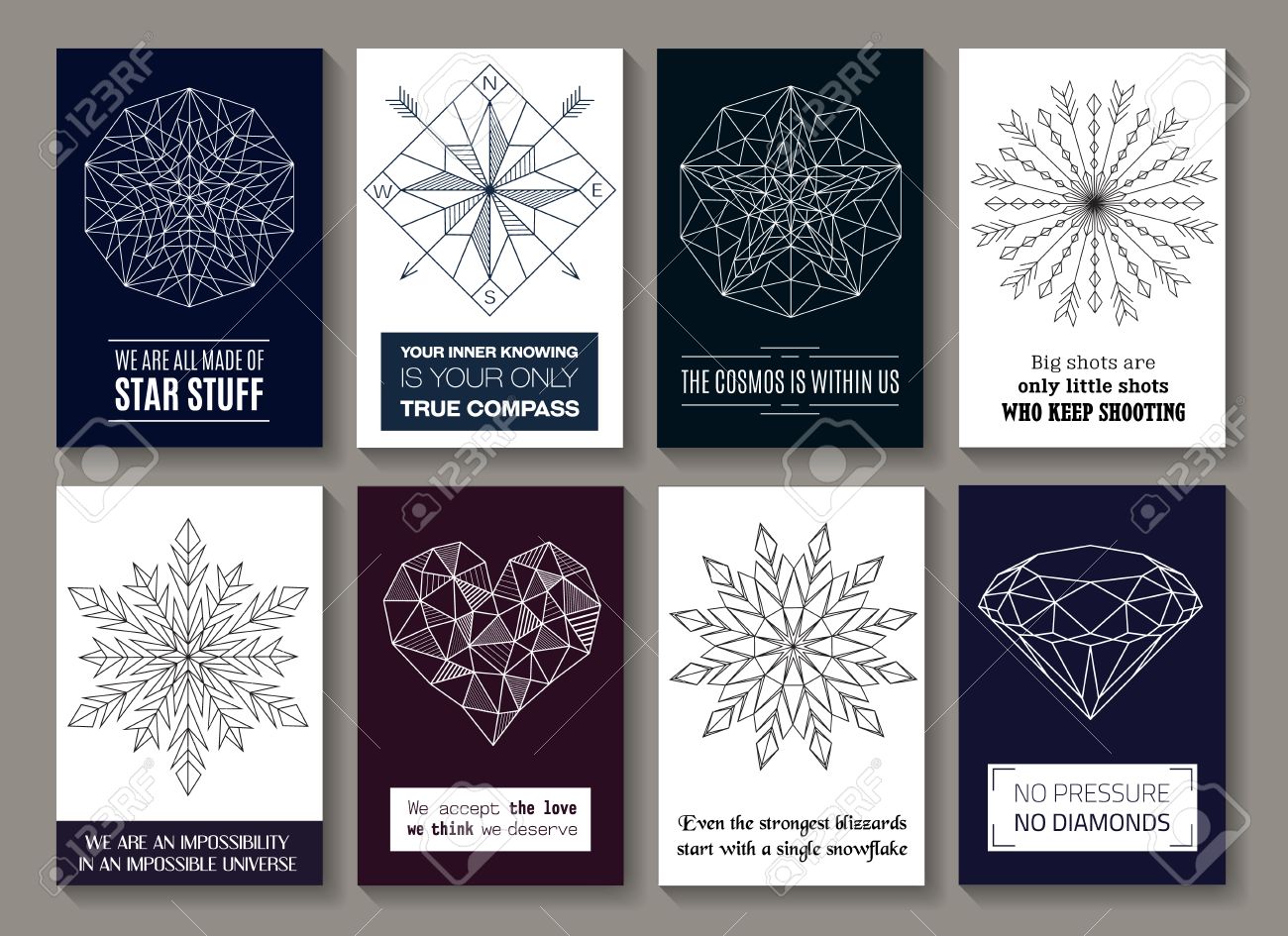 ベクトル星 コンパス 矢印 雪の結晶 ハートとダイヤモンドで丸い飾りの画像をカードに意欲を引用 モノラルの背景に分離されました バナー ポスター 挨拶 ラインのデザイン のイラスト素材 ベクタ Image