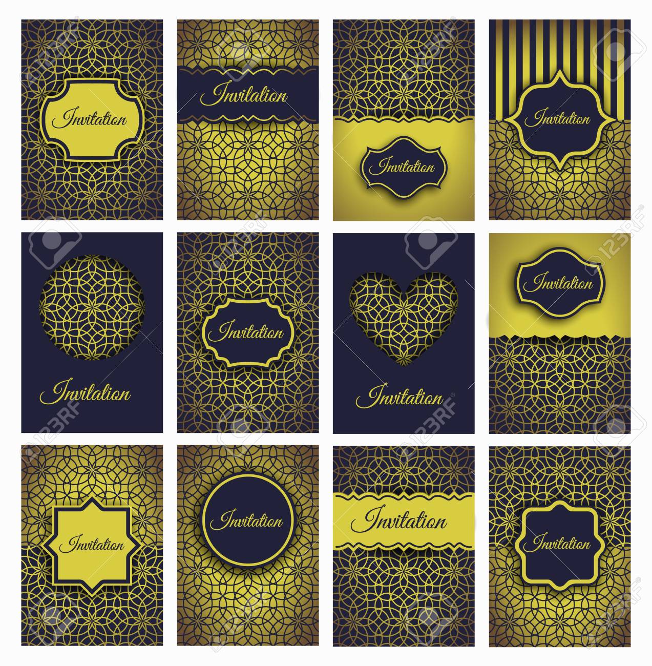 Vintage Invitations Set Vintage Invitation Templates Golden Royalty Free Cliparts Vectors And Stock Illustration Image 55627824