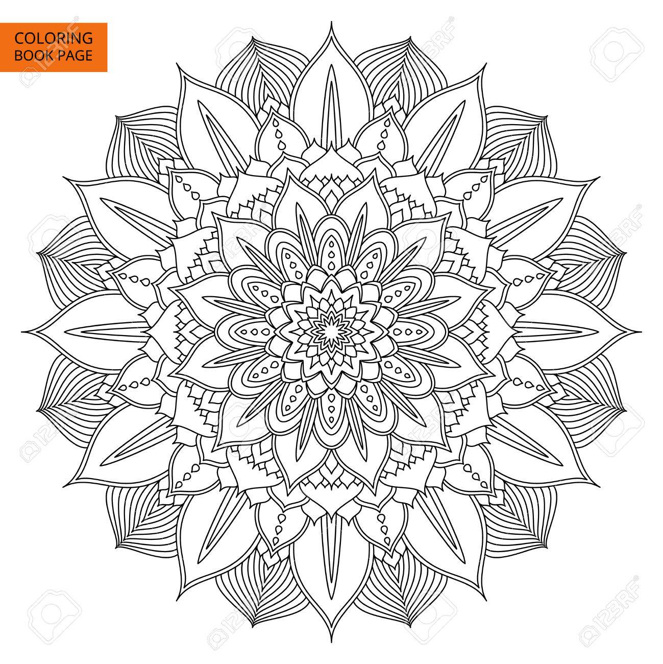 Black Mandala For Coloring Book Line Isolated On White Background Outline