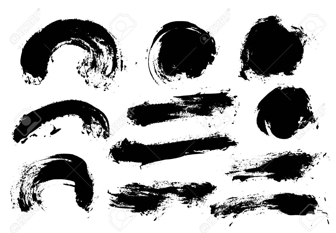 Brush strokes. Vector paintbrush set. Round grunge design elements. Long text boxes. Dirty texture banners. Ink splatters. Painted objects. - 125247599 Brush strokes. Vector paintbrush set. Round grunge design elements. Long text boxes. Dirty texture banners. Ink splatters. Painted objects. - 125247599