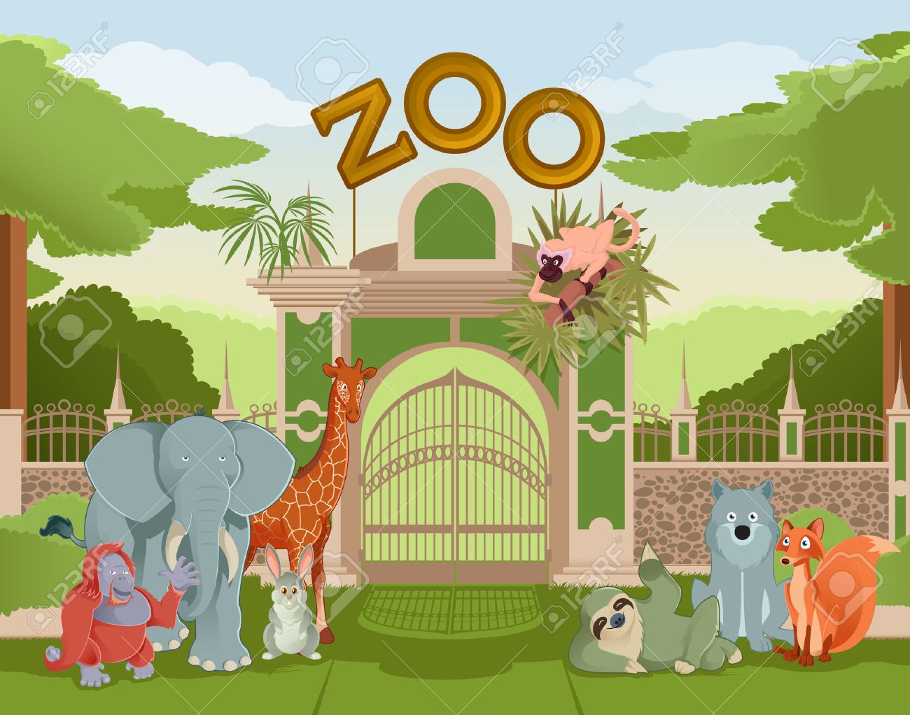 vector image of zoo gate with animals royalty free cliparts vectors