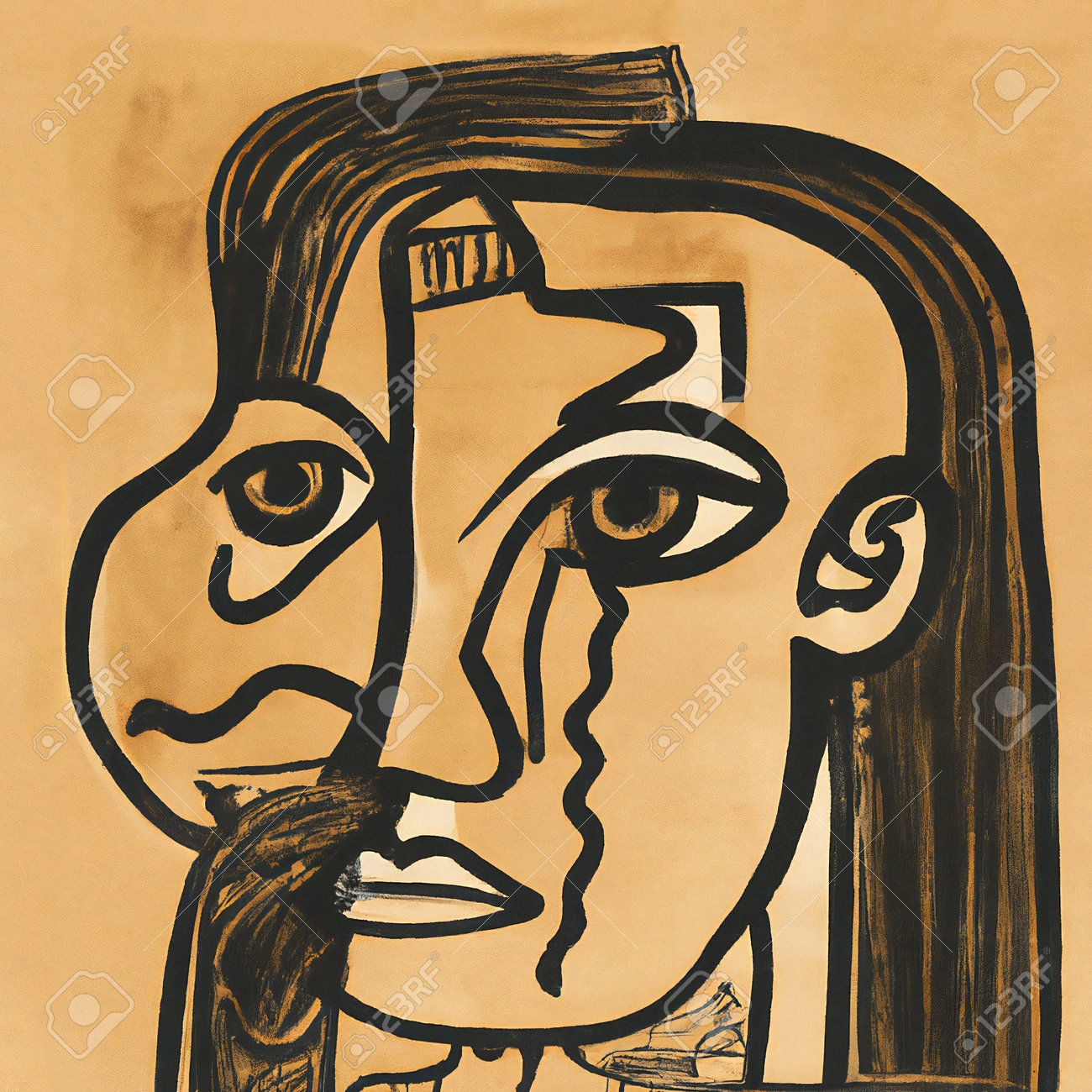 抽象画 顔のデザイン 油彩