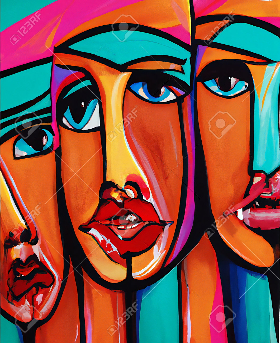 抽象画 顔 油彩 カラフル, image size:1061x1300