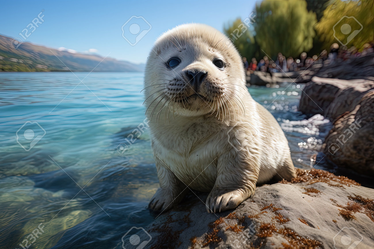 海の動物のポートレートai生成による岩の上のかわいい赤ちゃん