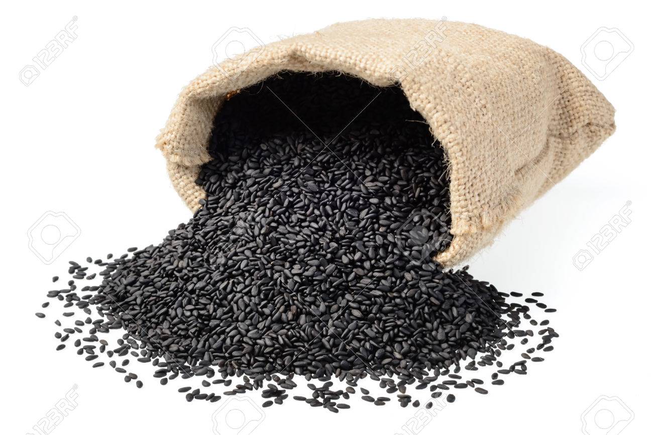 black sesame in the sack on white - 44397864 black sesame in the sack on white - 44397864