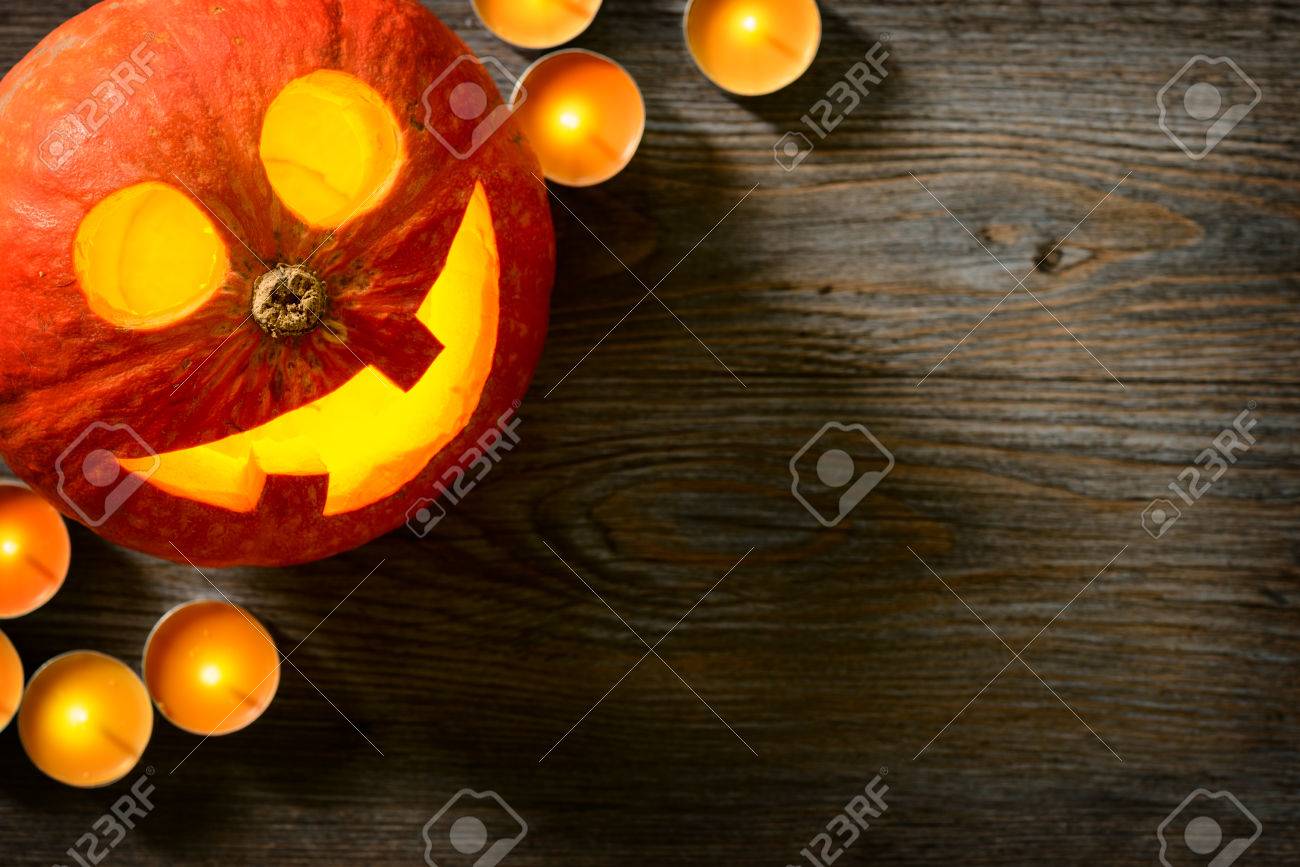 jack o lantern, pumpkin lantern on the wooden board - 46751787 jack o lantern, pumpkin lantern on the wooden board - 46751787